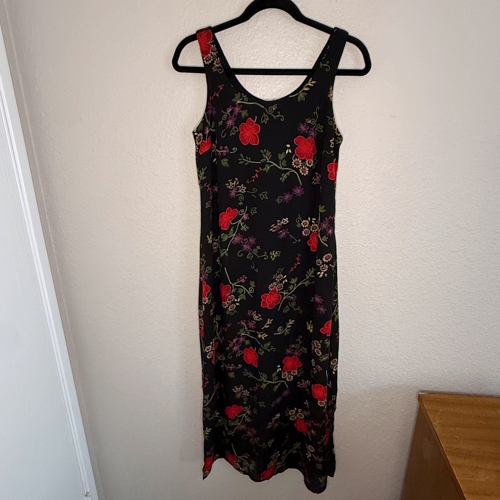Vintage 90s Whimisgoth Fairy Grunge Floral Midi Dress Womens 4P Dark Romantic